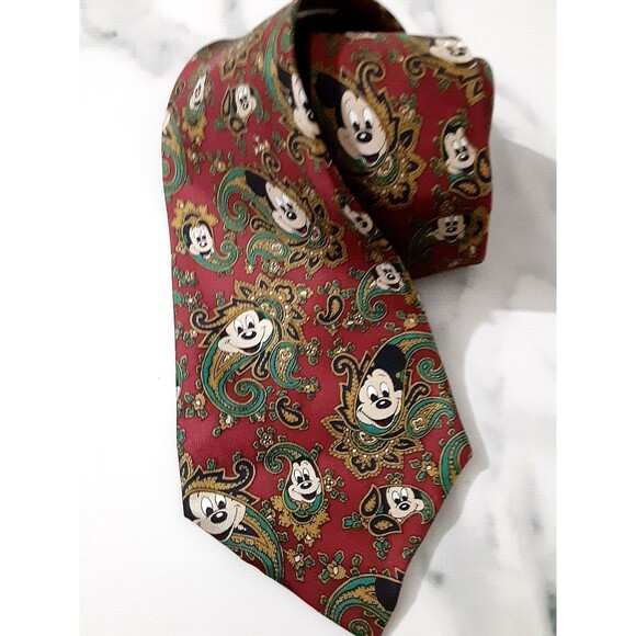 Disney Balancine The Tie Works Mickey Mouse Green/Maroon Paisley Silk Neck Tie - Picture 1 of 6